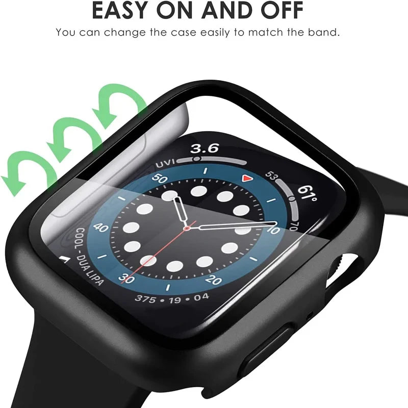 Tempered Glass+Cover For Apple Watch 40mm 41mm 42mm 44mm 45mm Screen Protector Case iWatch series 4 5 6 SE 7 8 9