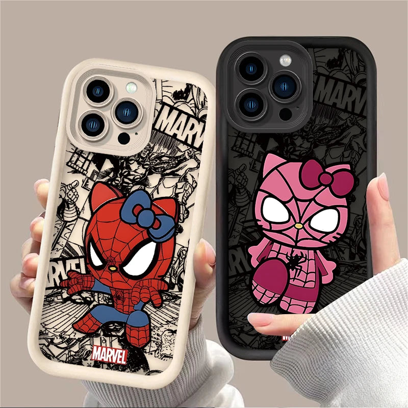 Spider Man Cute Hello Kitty Silicone Phone Case For iPhone