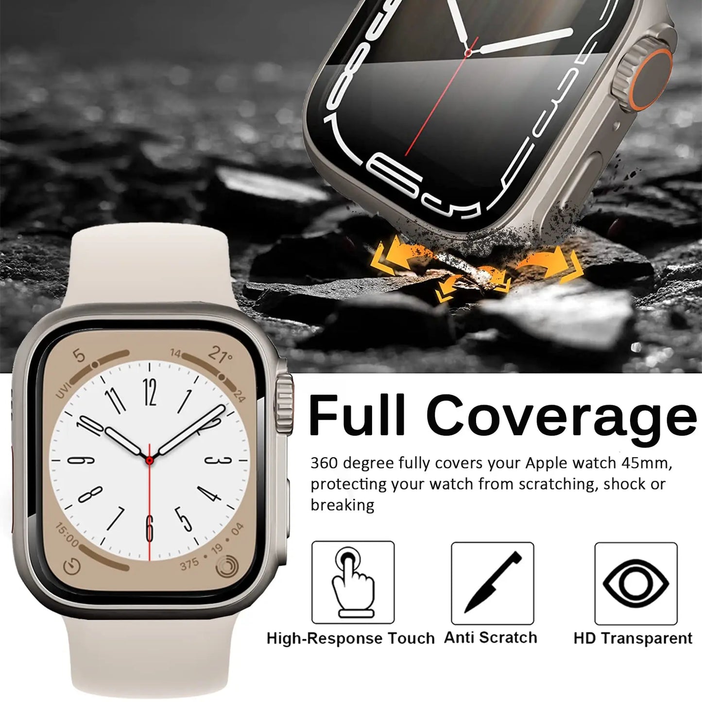 Glass+Case For Apple Watch 44mm 45mm 41mm 40mm 42mm 38mm Screen Protector Cover For iWatch Series 9 8 7 SE 6 5 4