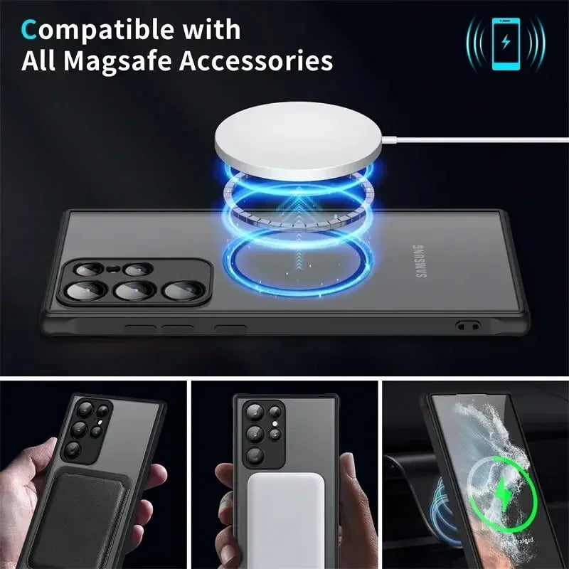 Translucent MagSafe Phone Case For Samsung Galaxy Wireless Charge Cover