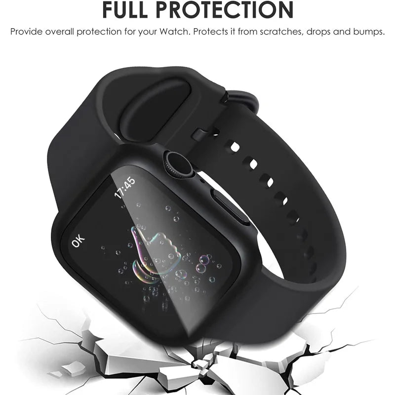 Tempered Glass+Cover For Apple Watch 40mm 41mm 42mm 44mm 45mm Screen Protector Case iWatch series 4 5 6 SE 7 8 9