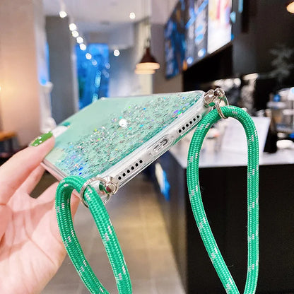 Luxury Bling Glitter Lanyard Silicone Phone Case For Samsung Galaxy Plus Ultra-thin Necklace Cover