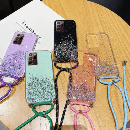 Luxury Bling Glitter Lanyard Silicone Phone Case For Samsung Galaxy Plus Ultra-thin Necklace Cover