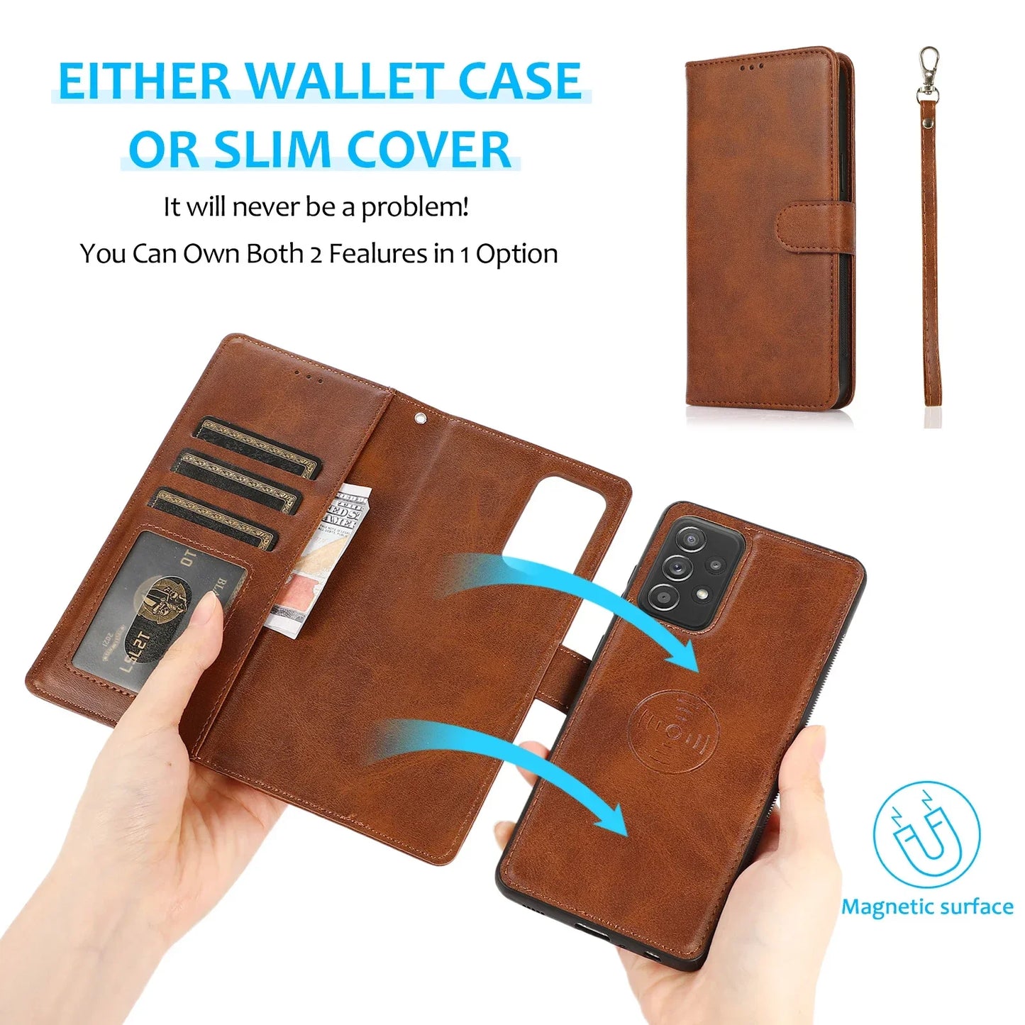 Magnetic Detachable Leather Wallet Case For Samsung