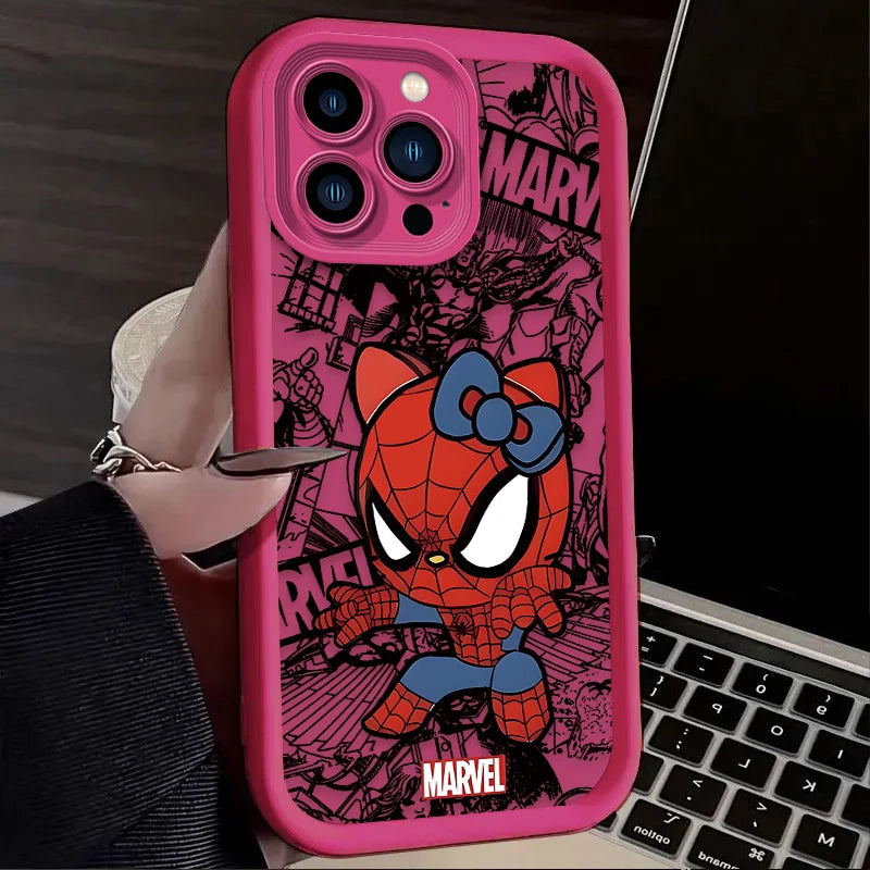 Spider Man Cute Hello Kitty Silicone Phone Case For iPhone