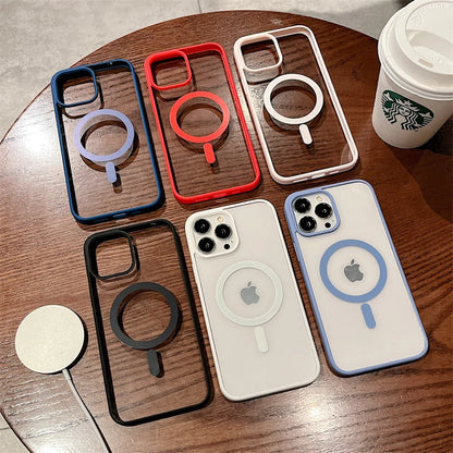 Candy Color Acrylic Clear Phone Cover For iPhone Magnetic Wireless Charging Cases