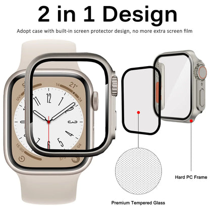 Glass+Case For Apple Watch 44mm 45mm 41mm 40mm 42mm 38mm Screen Protector Cover For iWatch Series 9 8 7 SE 6 5 4