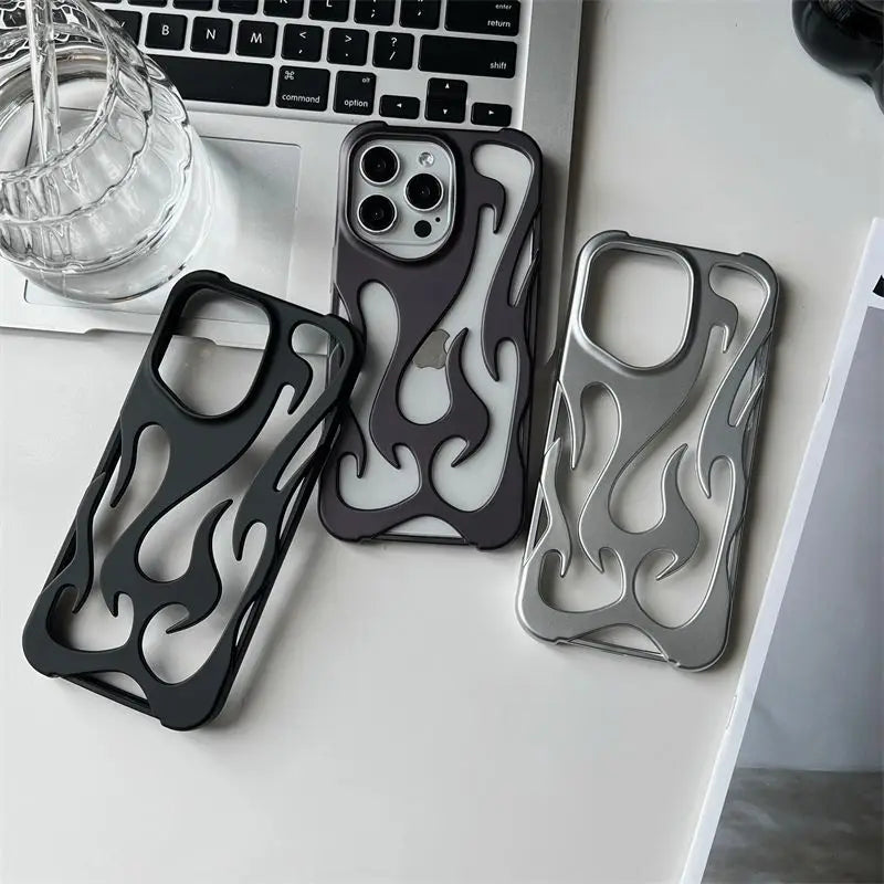 New 3D Flame Pattern Hollow Slim Phone Case For iPhone Shockproof Protective Soft Cover