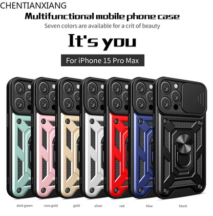 Slide Camera Lens Protector Military Grade Bumpers Ring Case For Apple iPhone