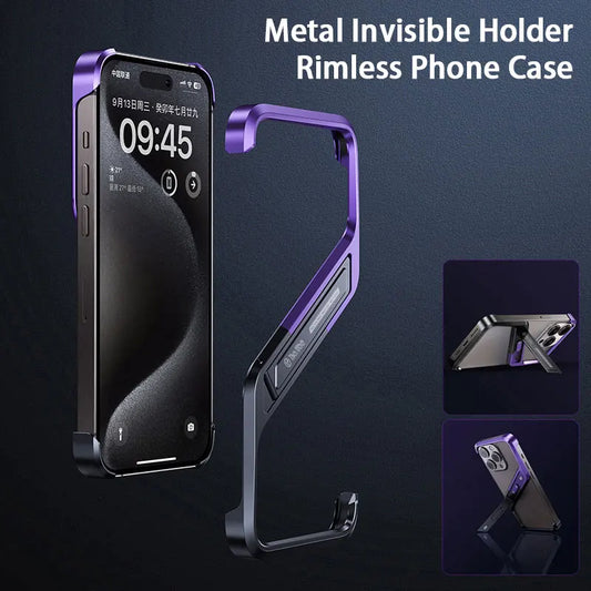 Metal Invisible Holder Phone Case S Type Aluminum Rimless Phone Cover Heat Dissipation Kickstand Shell