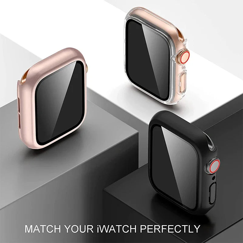 Tempered Glass+Cover For Apple Watch 40mm 41mm 42mm 44mm 45mm Screen Protector Case iWatch series 4 5 6 SE 7 8 9