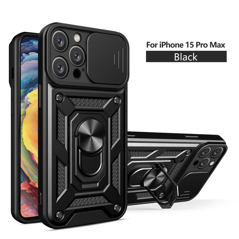 Slide Camera Lens Protector Military Grade Bumpers Ring Case For Apple iPhone