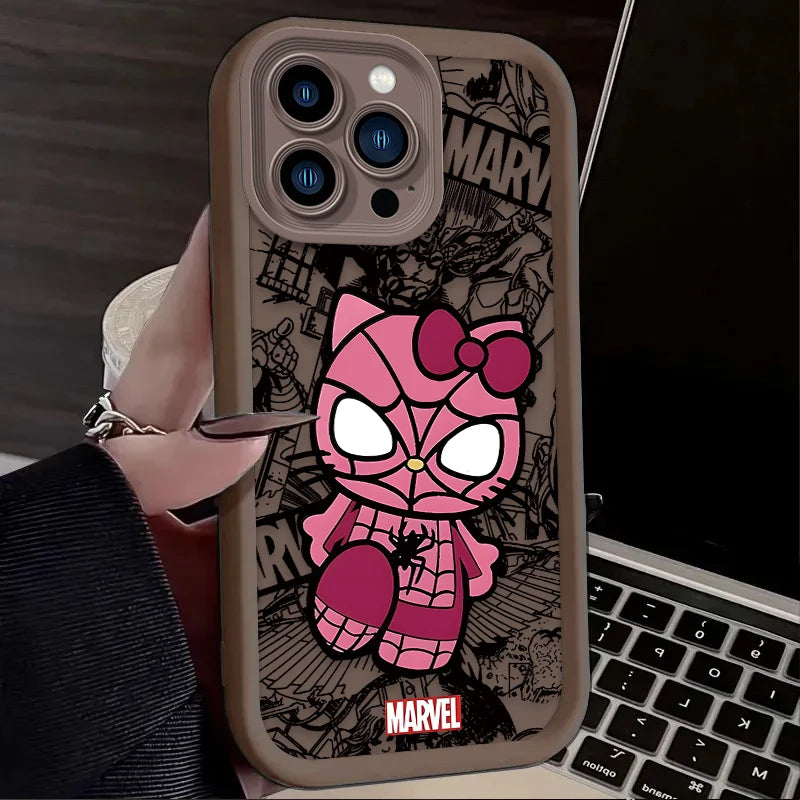 Spider Man Cute Hello Kitty Silicone Phone Case For iPhone