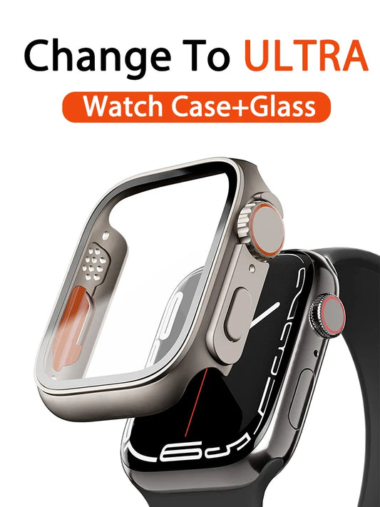 Glass+Case For Apple Watch 44mm 45mm 41mm 40mm 42mm 38mm Screen Protector Cover For iWatch Series 9 8 7 SE 6 5 4